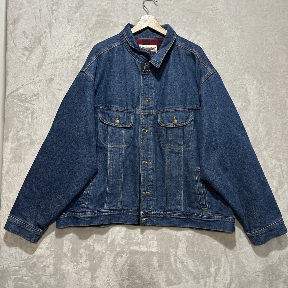 Vintage Wrangler Rugged Wear Denim Trucker Jacket Men's‎ Blue Full Zip Pockets